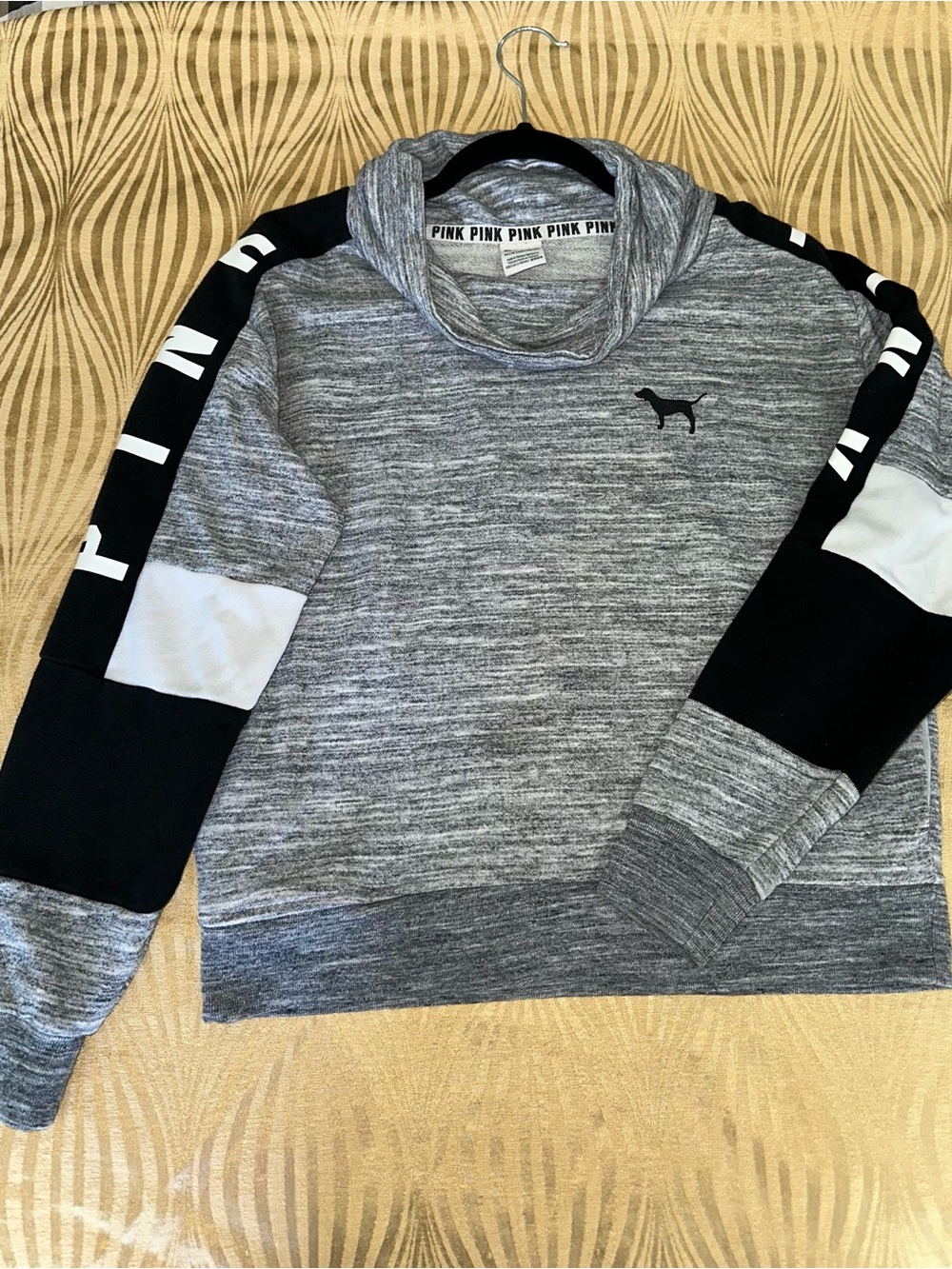 PINK Victoria's Secret Cowl Neck Sweatshirt Hoodie Dog Logo (Grey Black White)